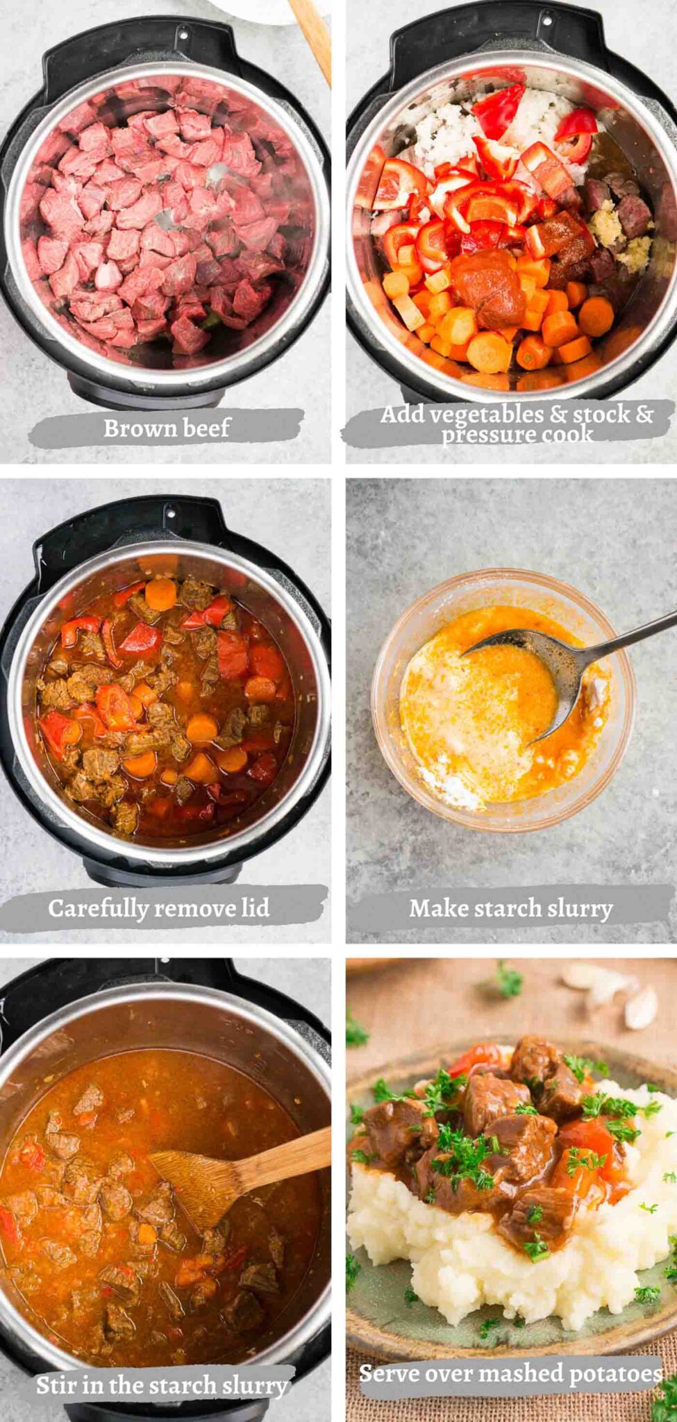 process images of making instant pot goulash