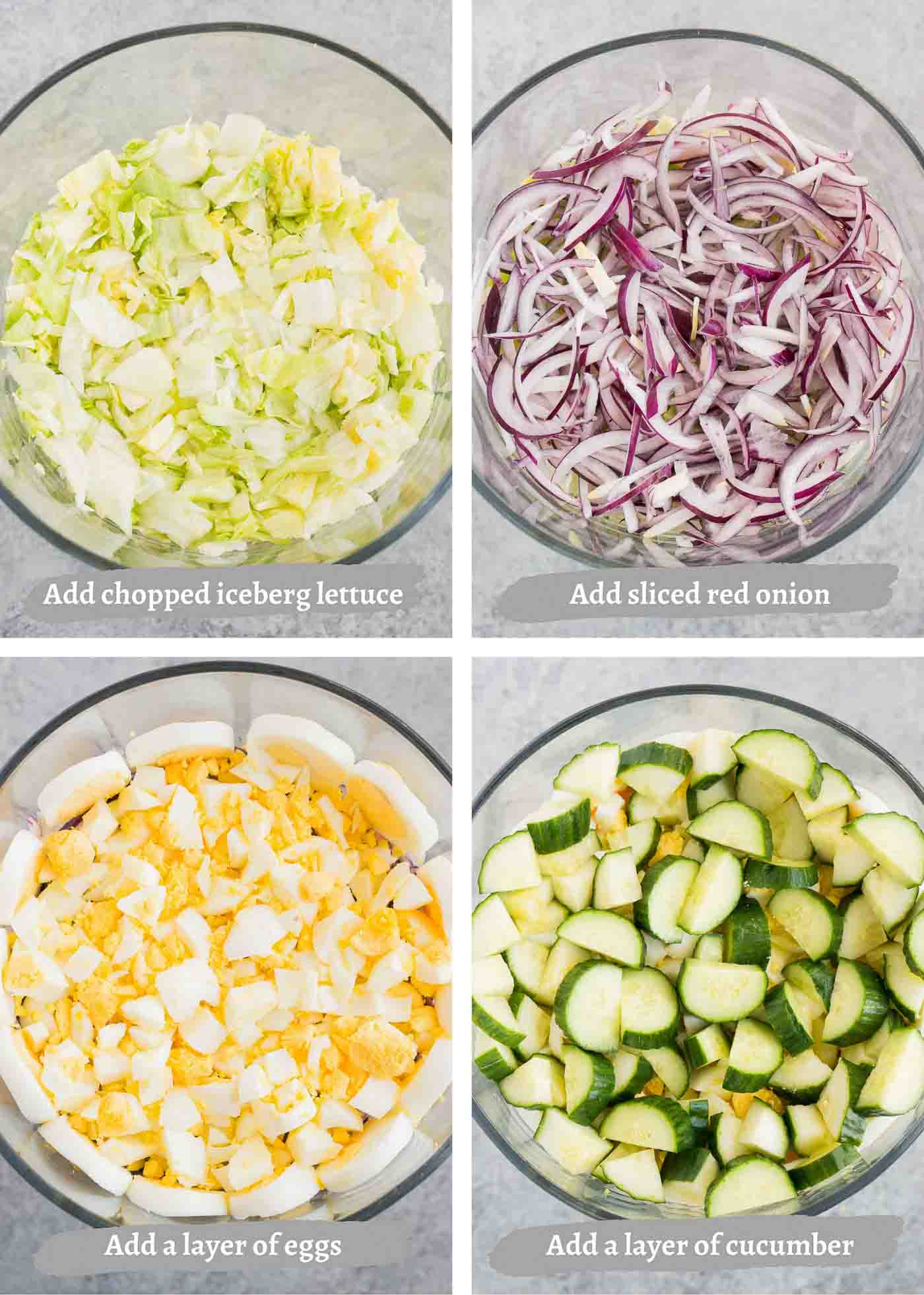 process images of making seven layer salad