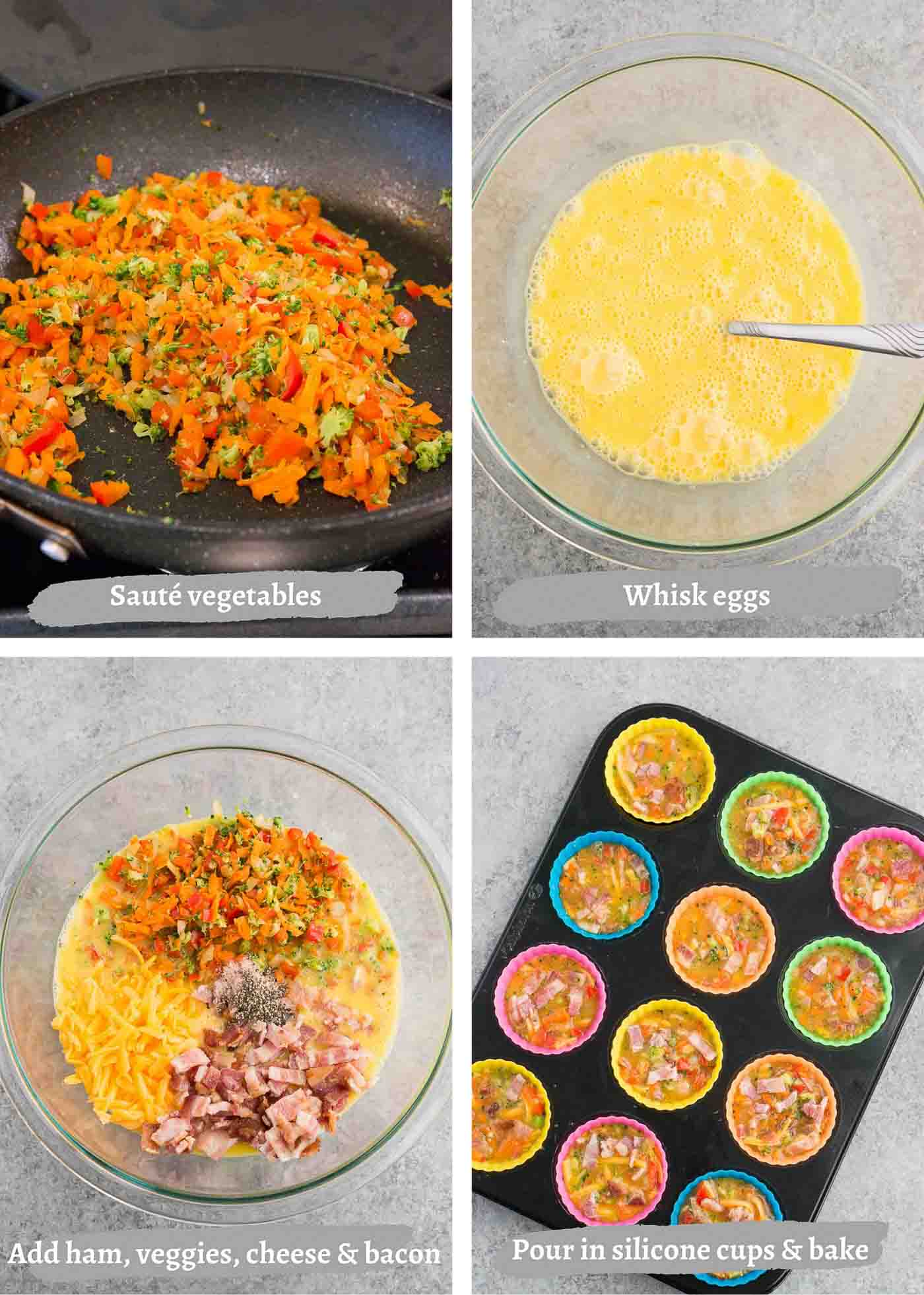 process images of making breakfast egg muffins