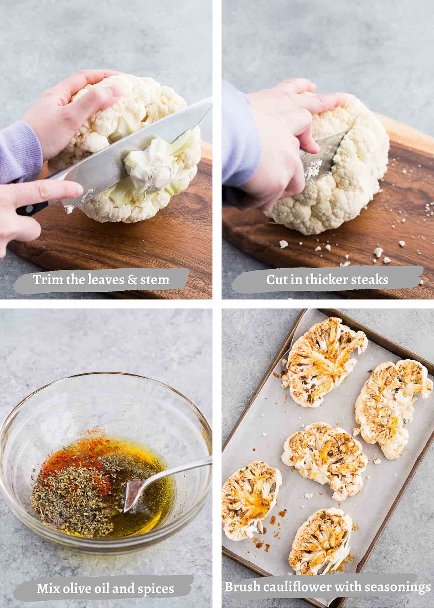 process images of making cauliflower steaks