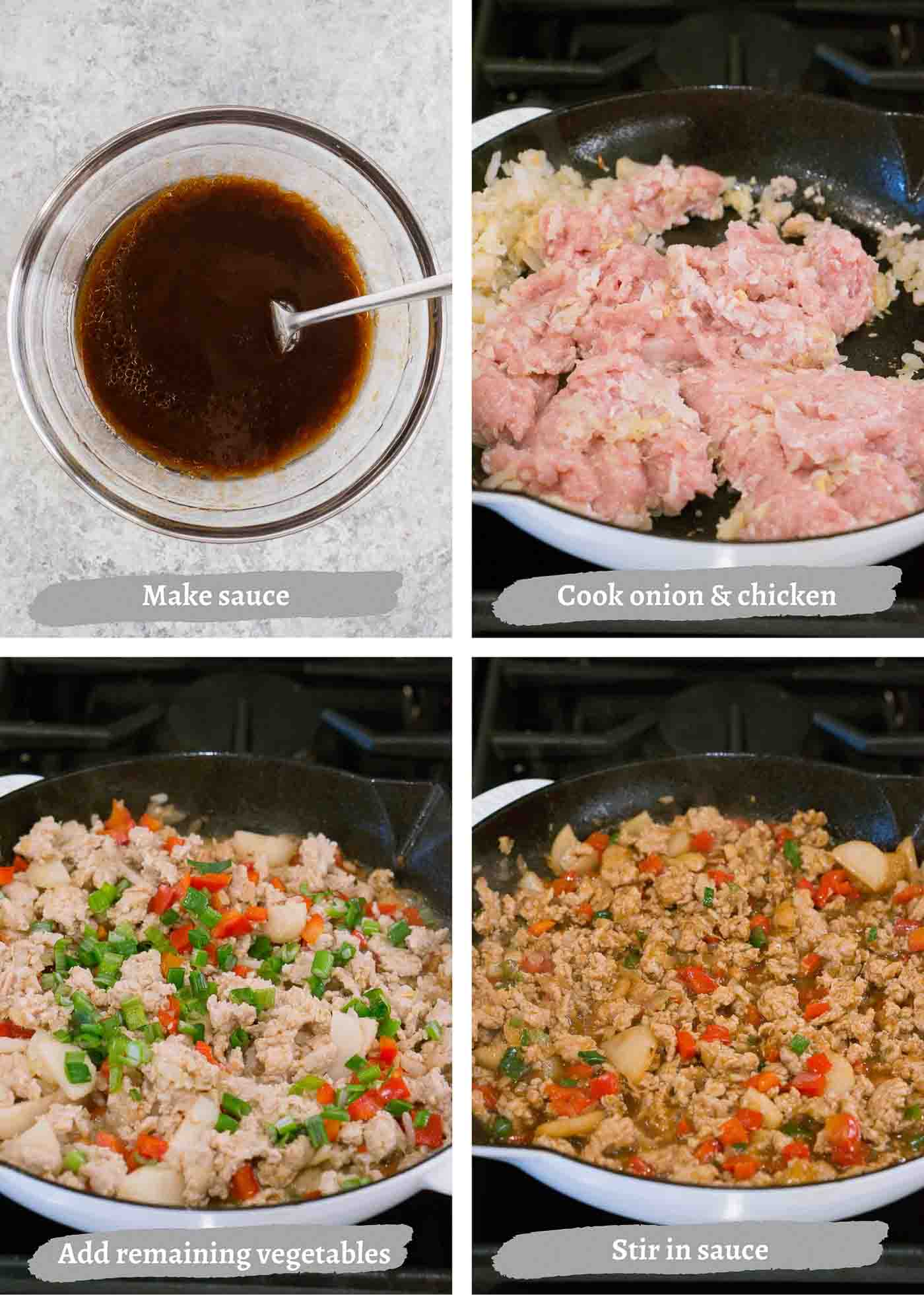 process images of making Asian chicken lettuce wraps