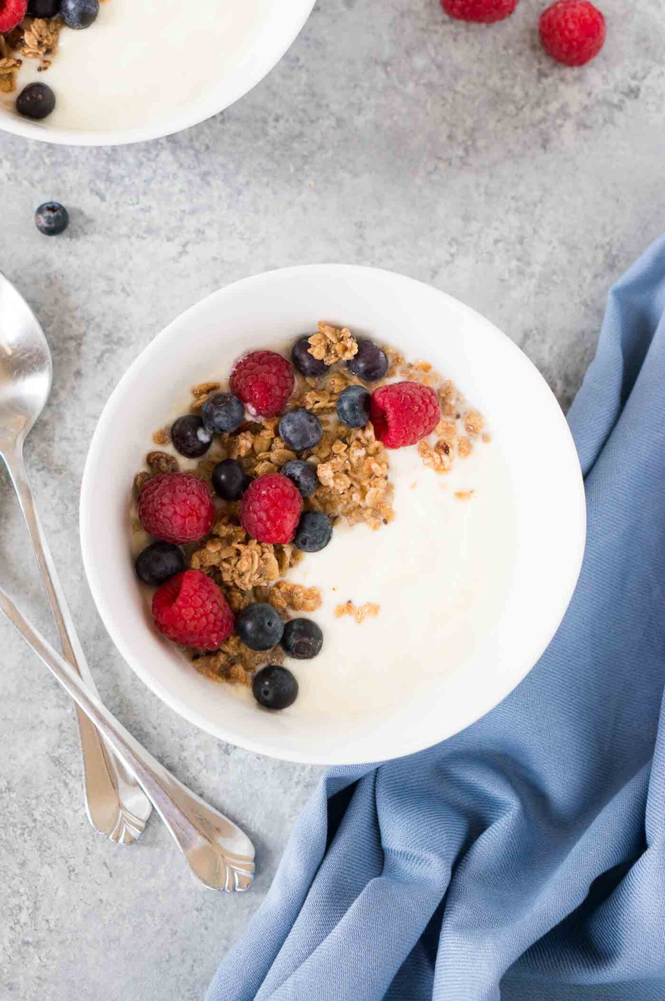 bowl of homemade yogurt with granola and berries