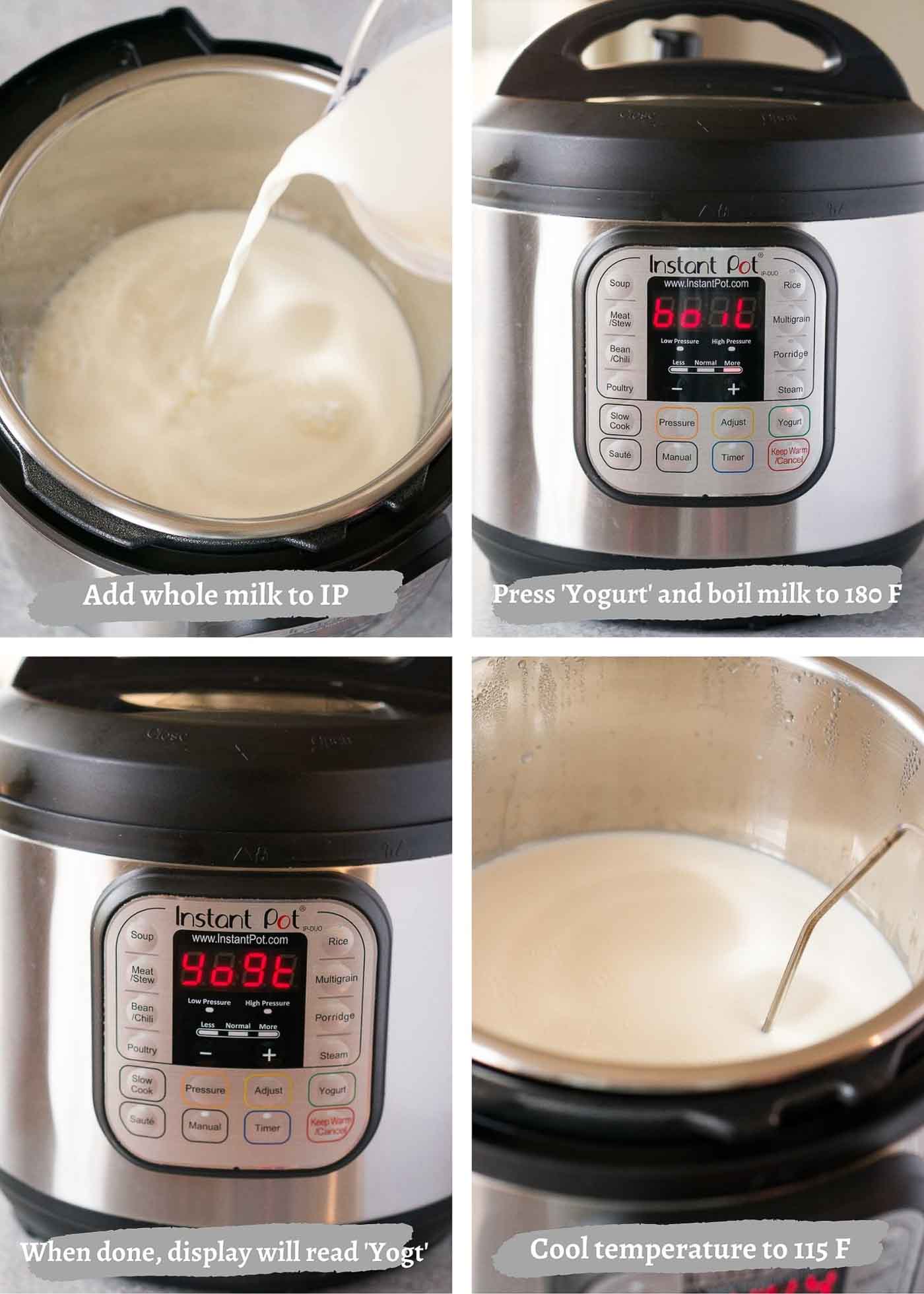 process images of making yogurt in the instant pot