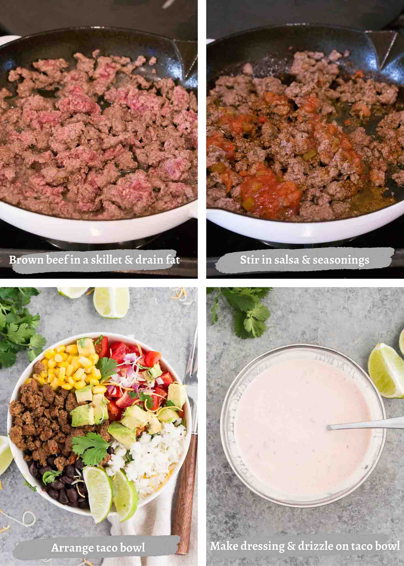process images of making taco bowls