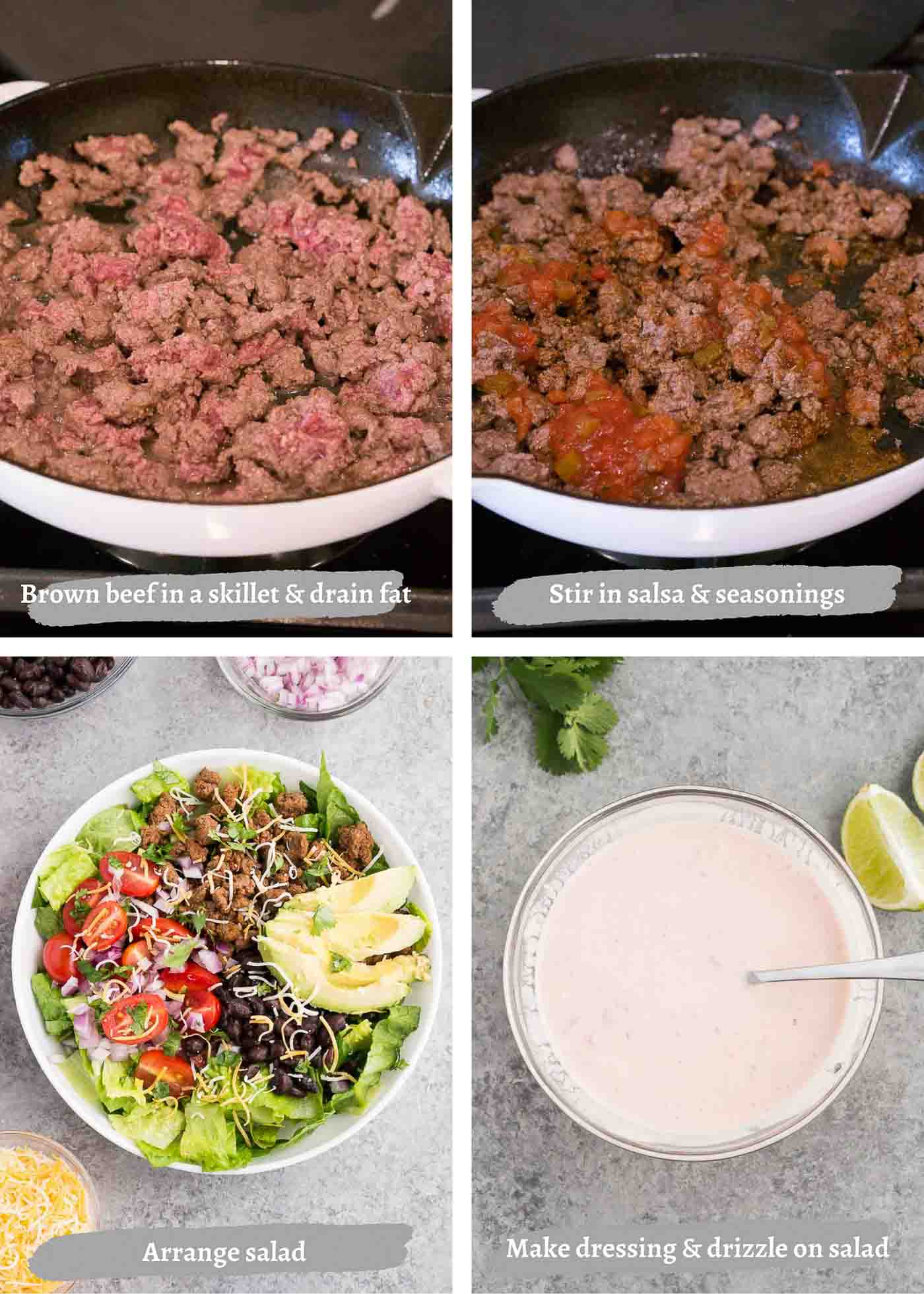 process images of making taco salad and dressing