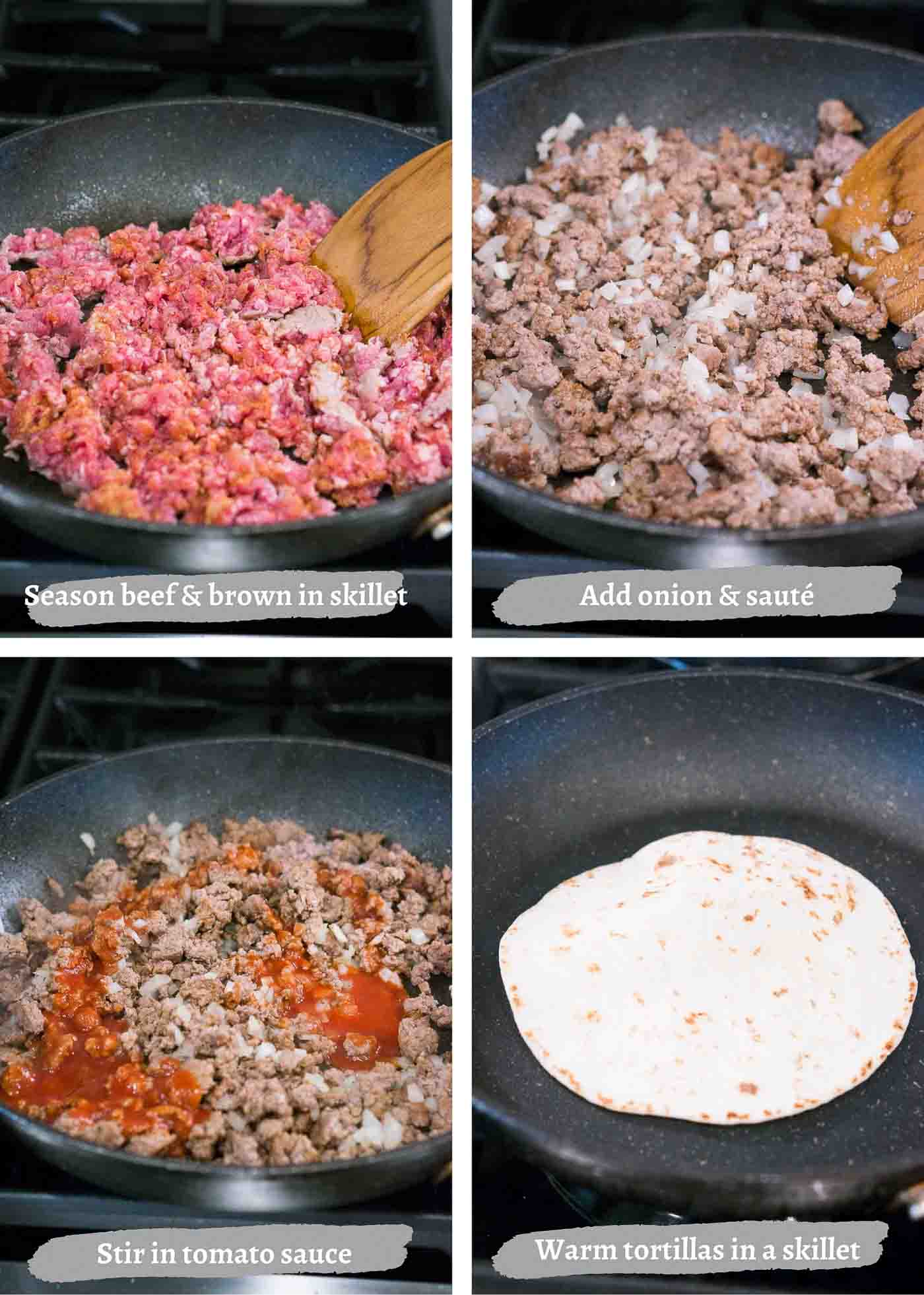 process images of making beef tacos
