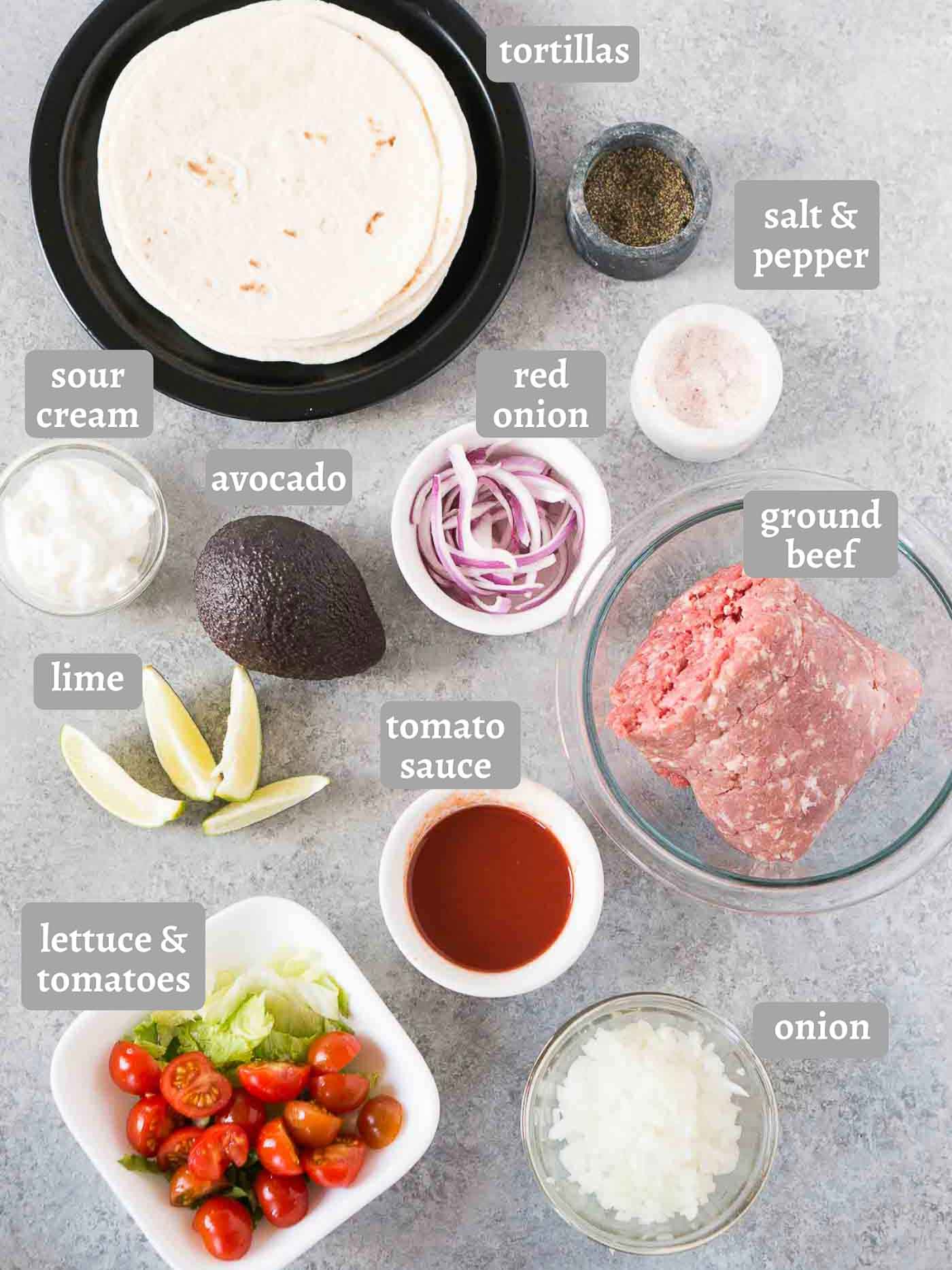 ingredients for beef tacos