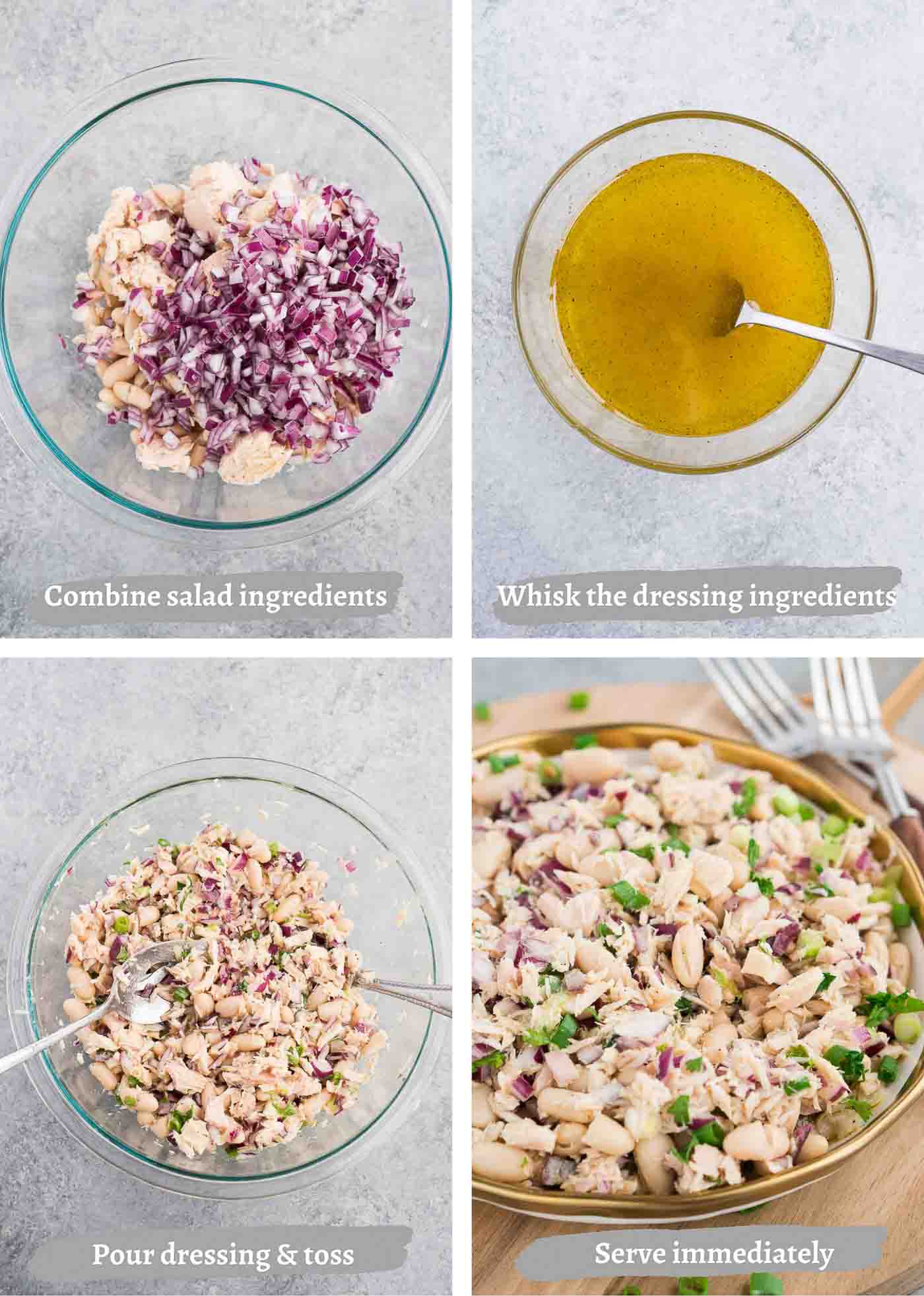 process images of making tuna white bean salad