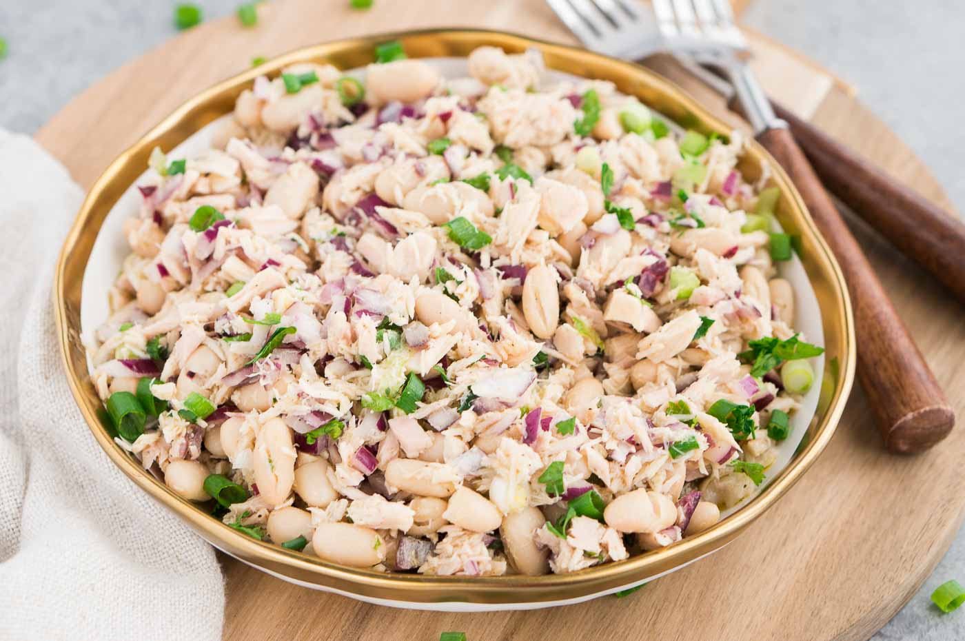 tuna and bean salad in a bowl