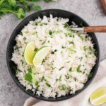 cilantro lime rice in a bowl from top