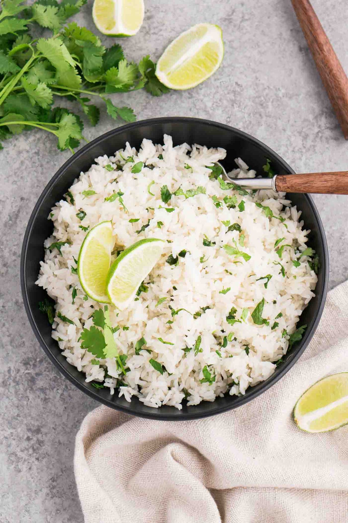 cilantro lime rice in a bowl from top