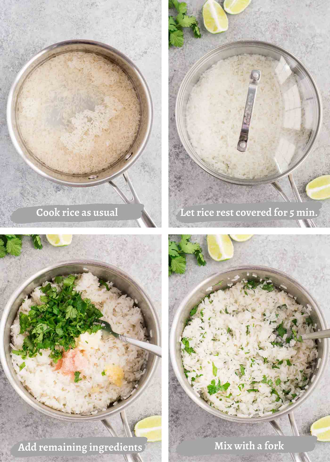 process images of making cilantro lime rice