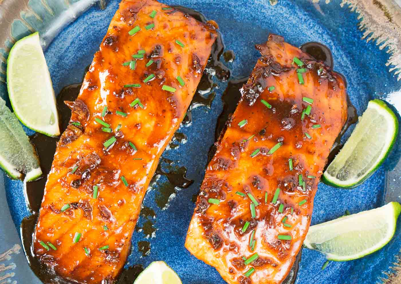 salmon fillets glazed with honey on a plate