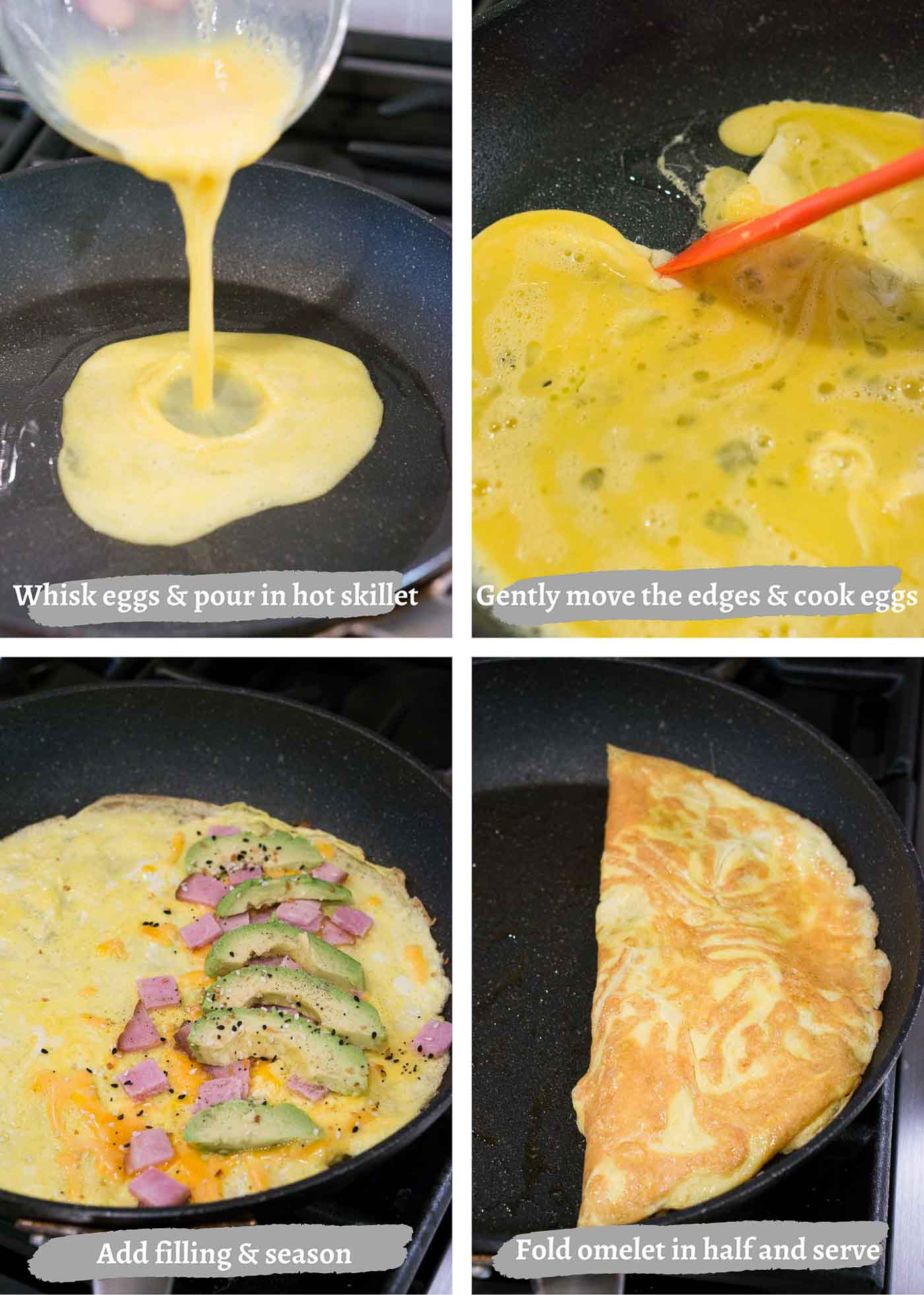 process images of making an omelet