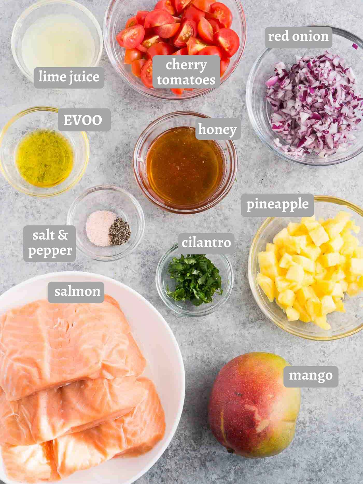 ingredients for salmon with mango salsa