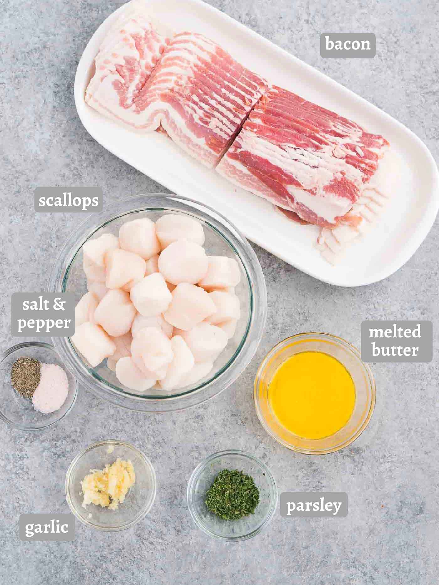 ingredients for scallops wrapped in bacon