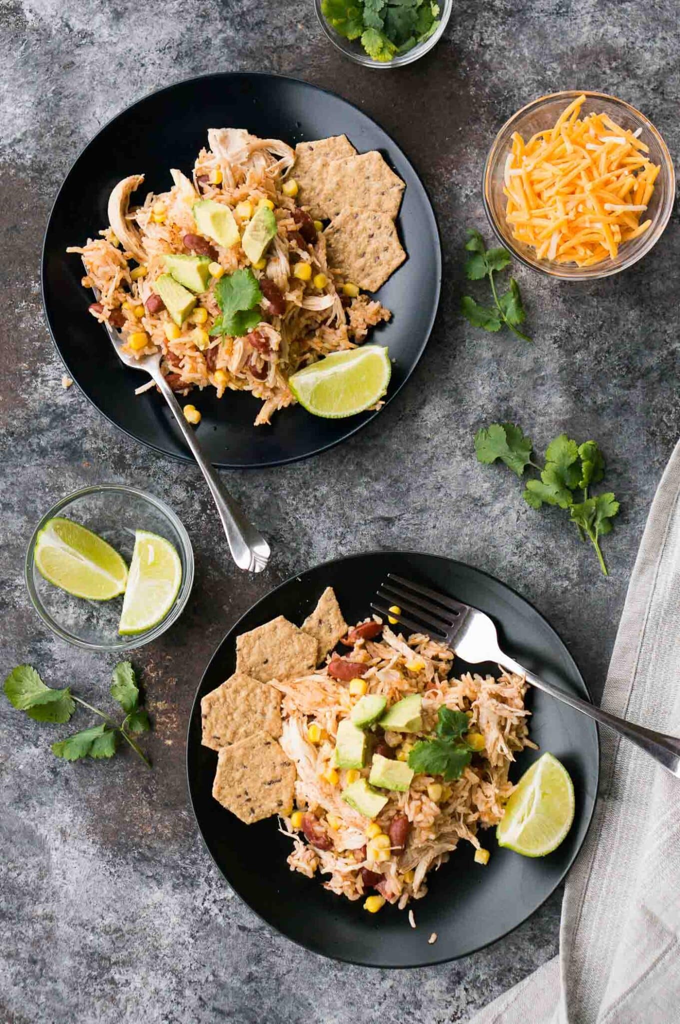 Instant Pot Southwestern Chicken and rice served on plates
