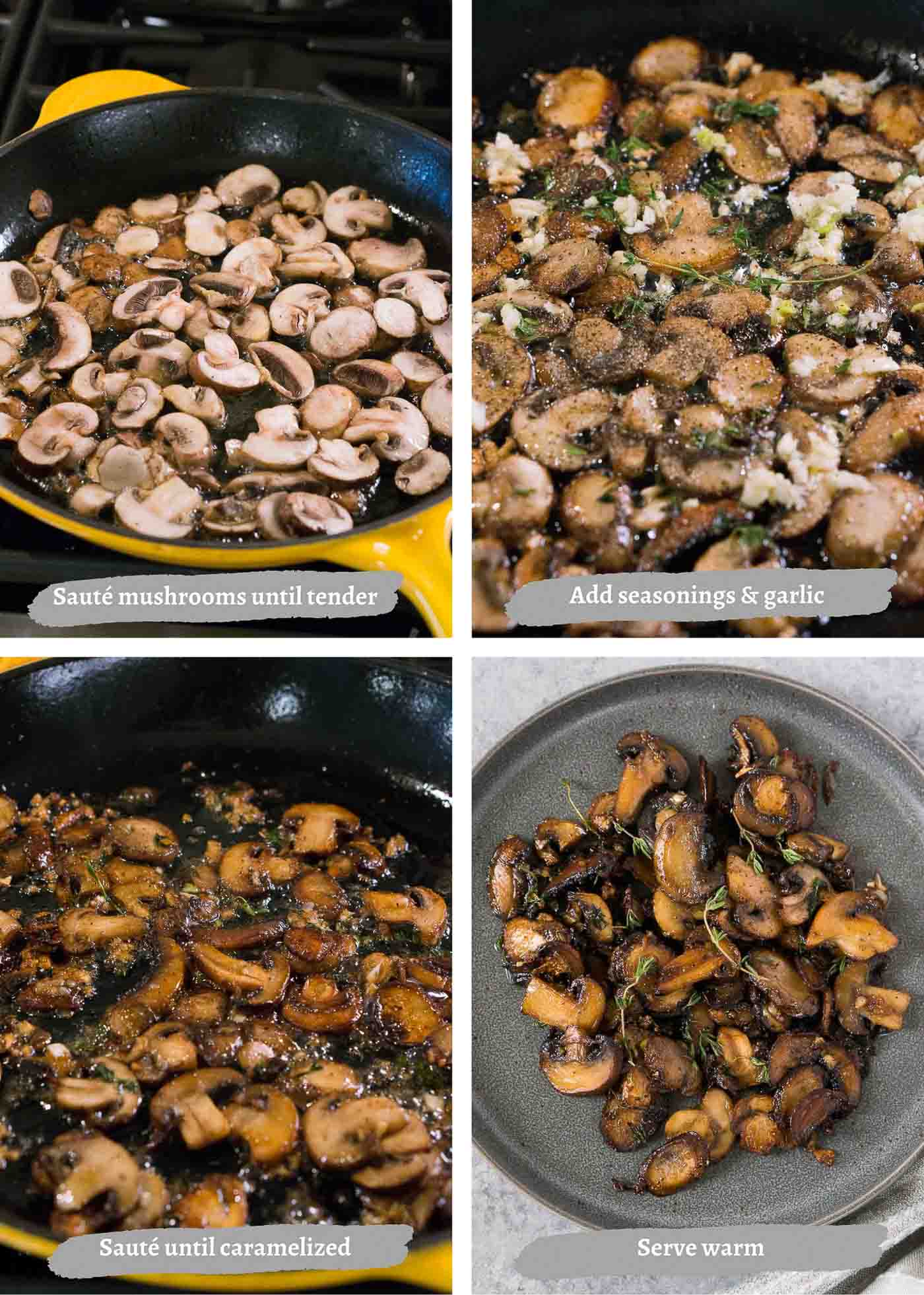 process shots of cooking mushrooms in a pan