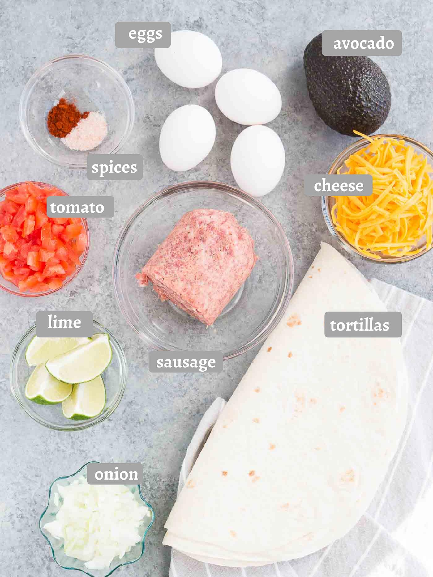 ingredients for making breakfast burrito