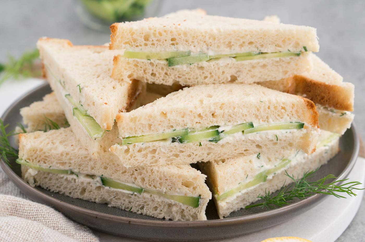 close up image of cucumber sandwiches