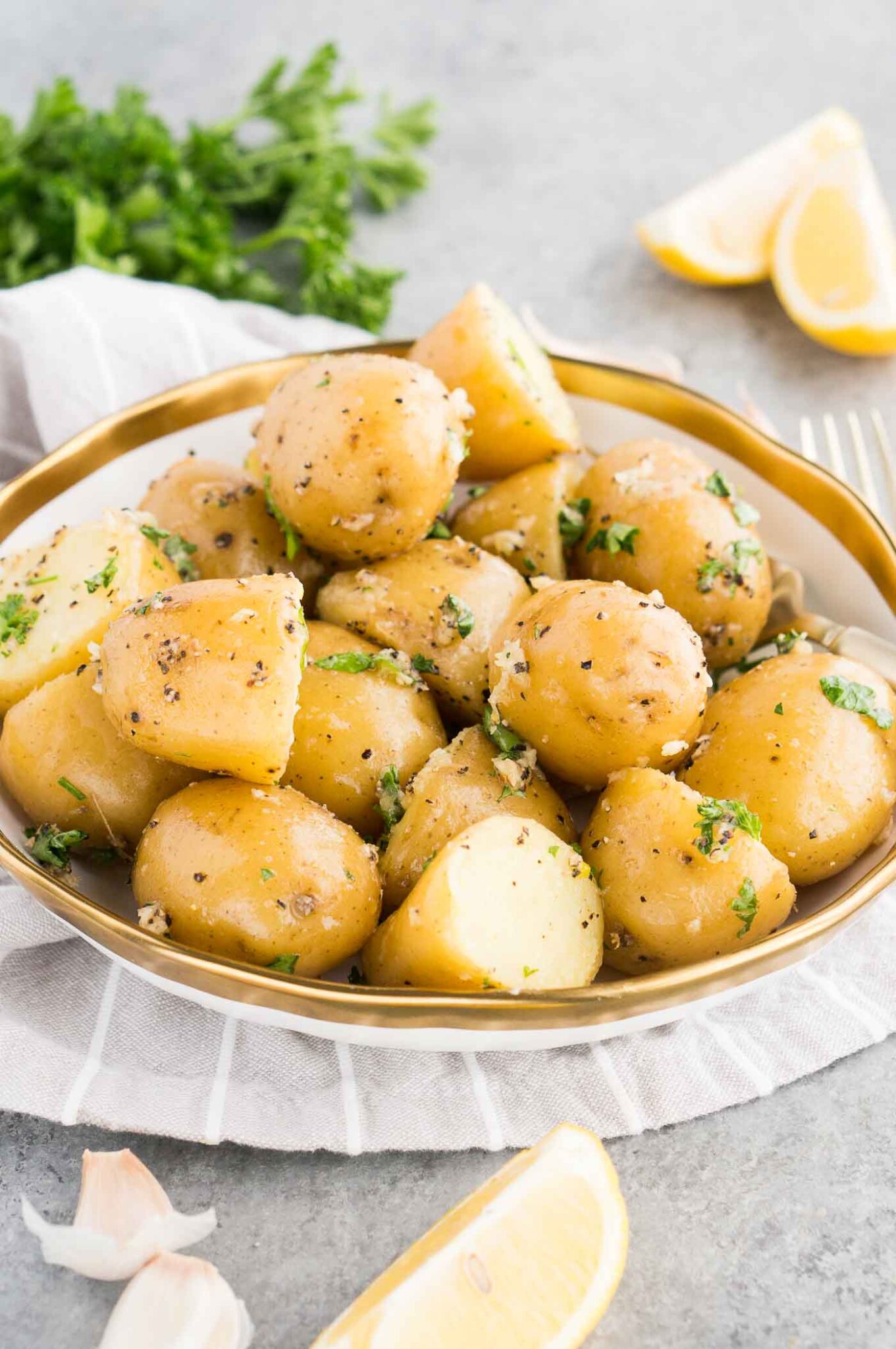 boiled Yukon gold potatoes on a plate