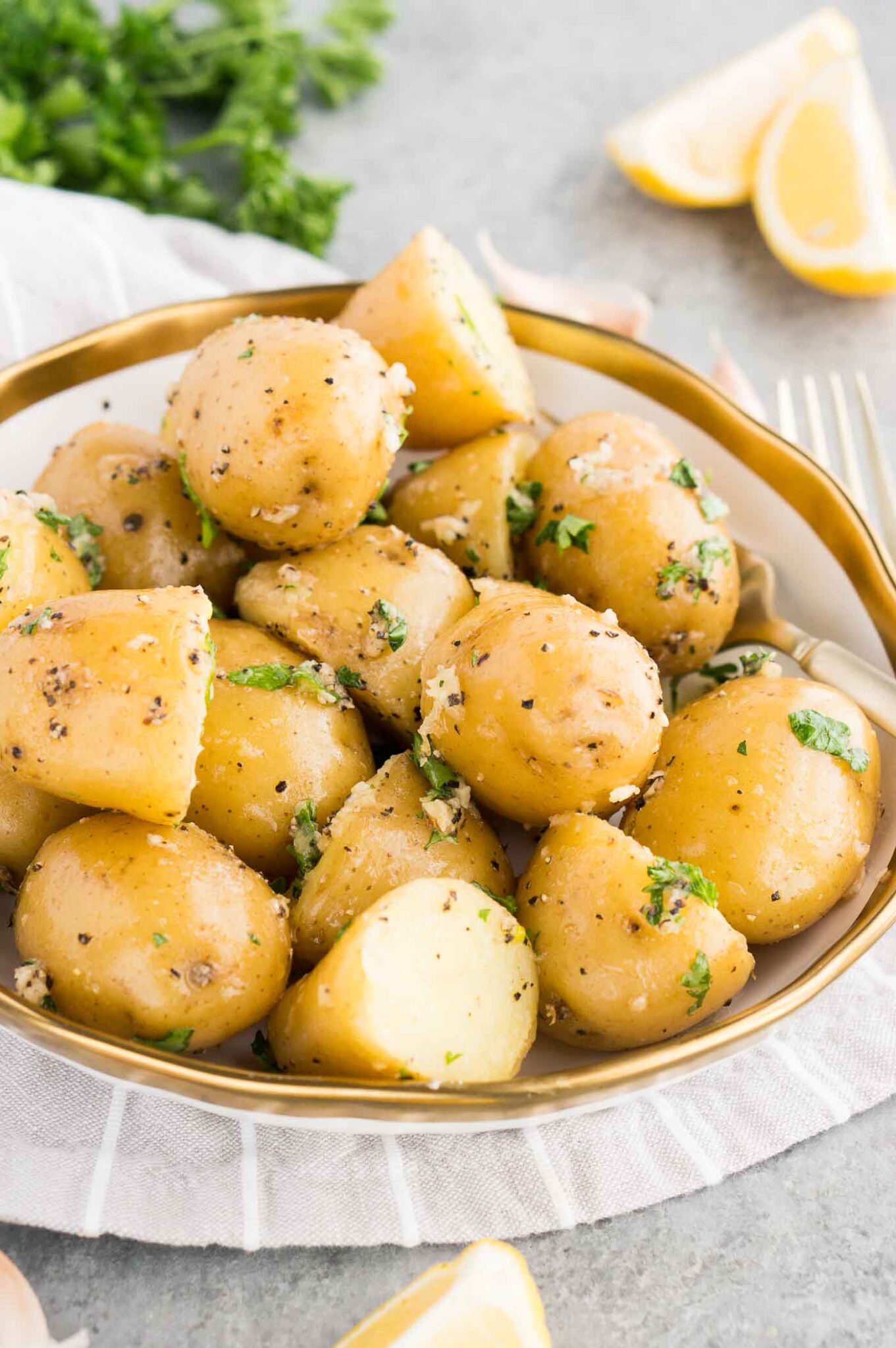 close up image of boiled potatoes on a plate