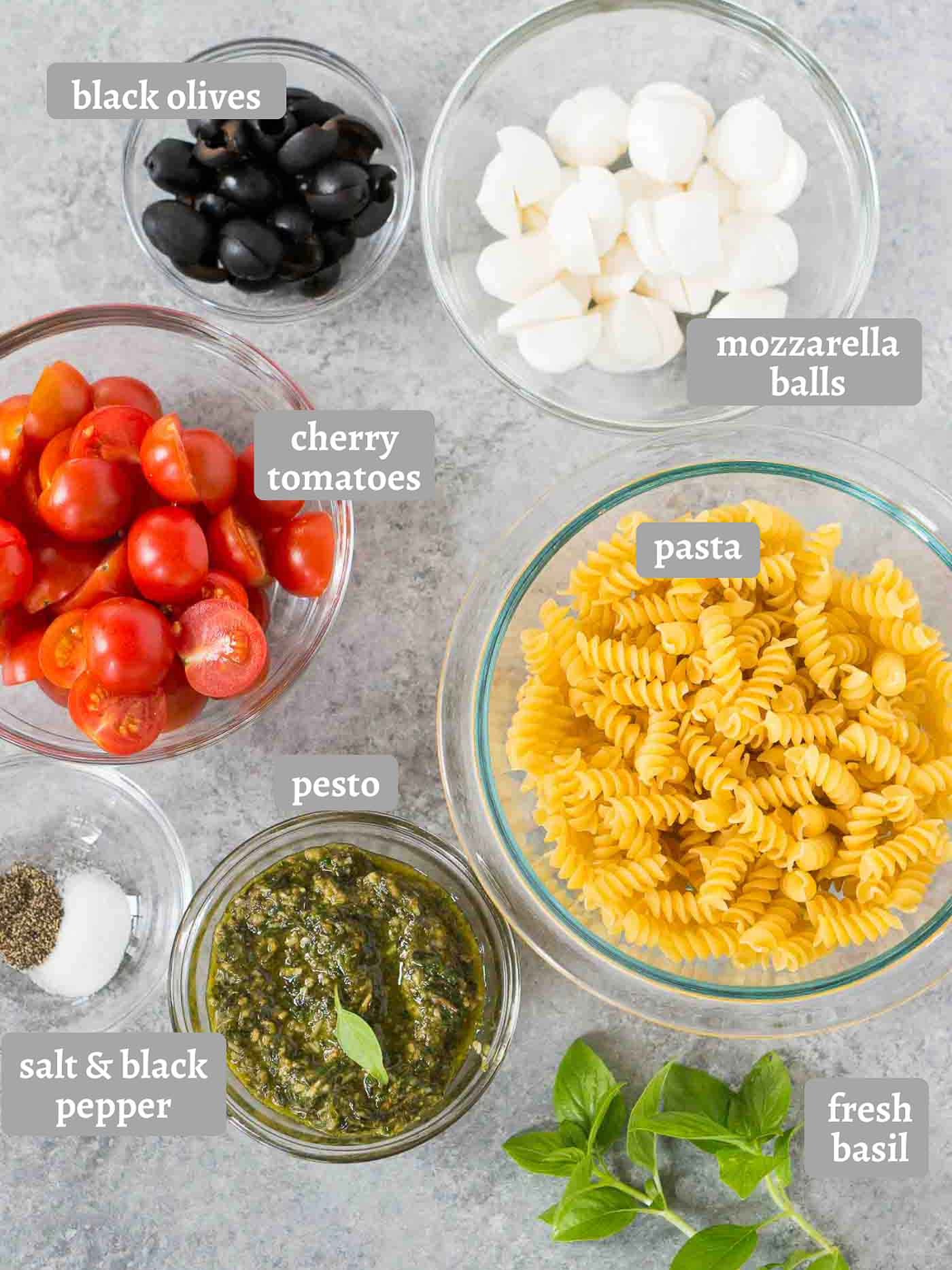 ingredients for pasta salad with pesto