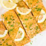 Honey Dijon Glazed Salmon Fillets on a white platter