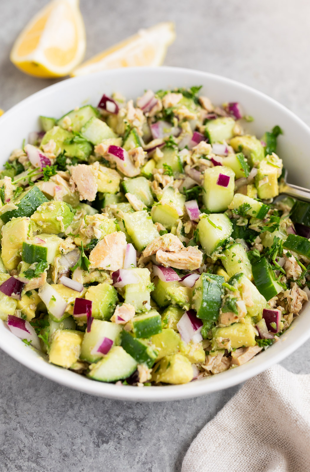 avocado tuna salad in a bowl