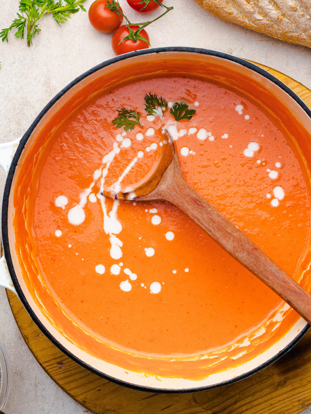 creamy tomato soup in a pot