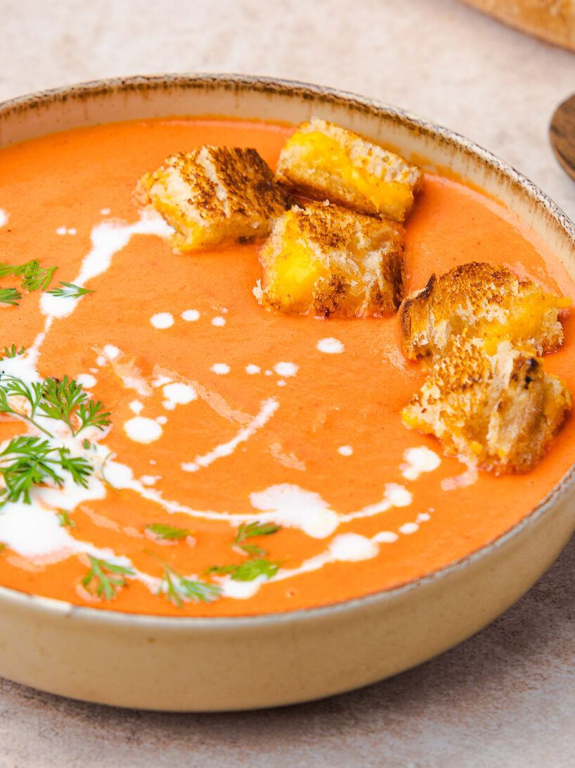 creamy tomato soup in a bowl