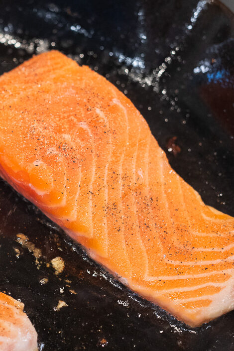 seasoning the salmon fillets