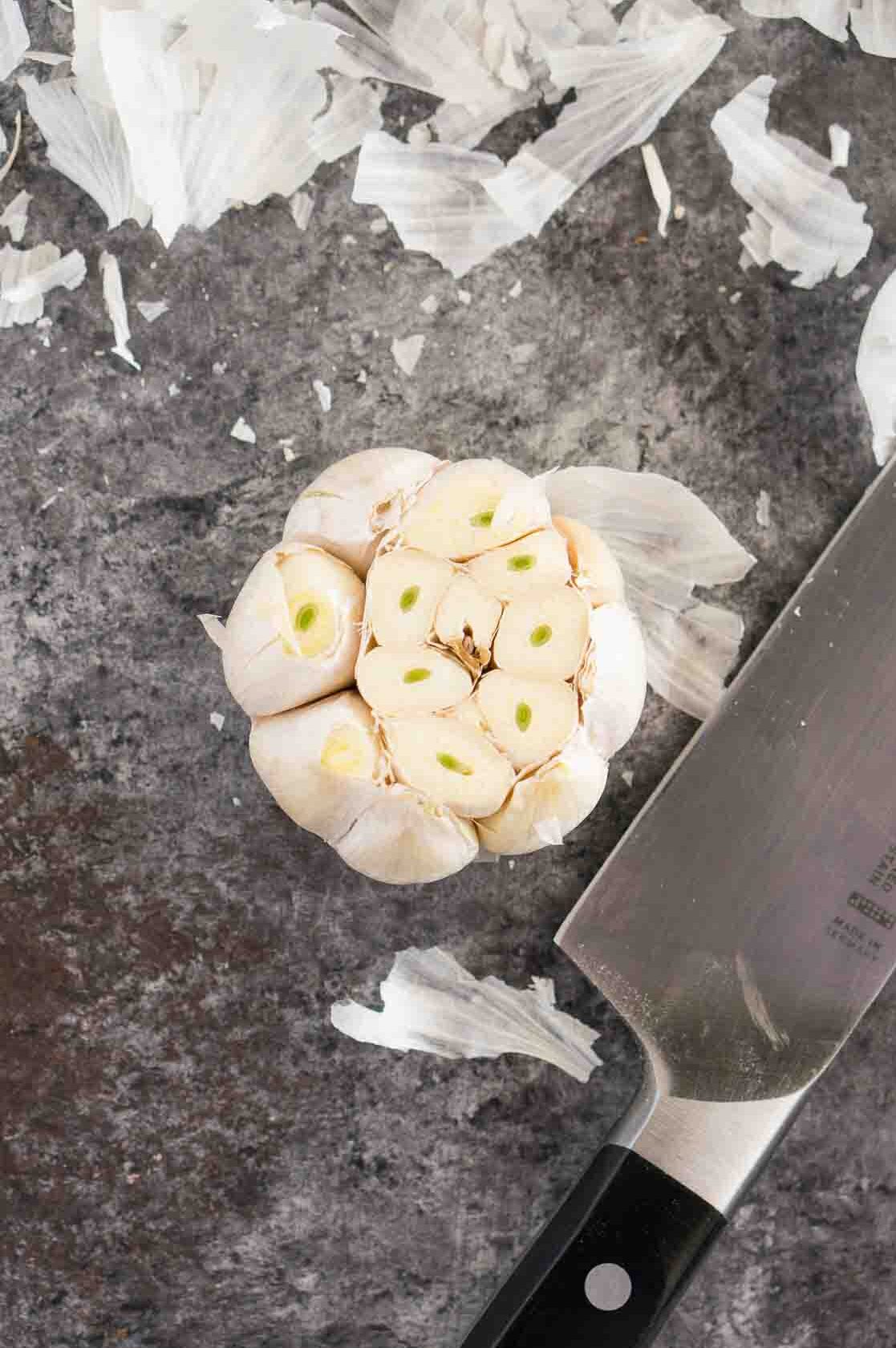 preparing garlic for roasting