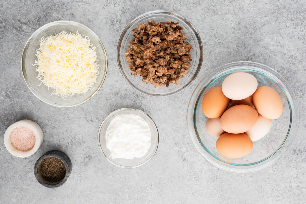 ingredients for egg bites using eggs cooked sausage and cottage cheese